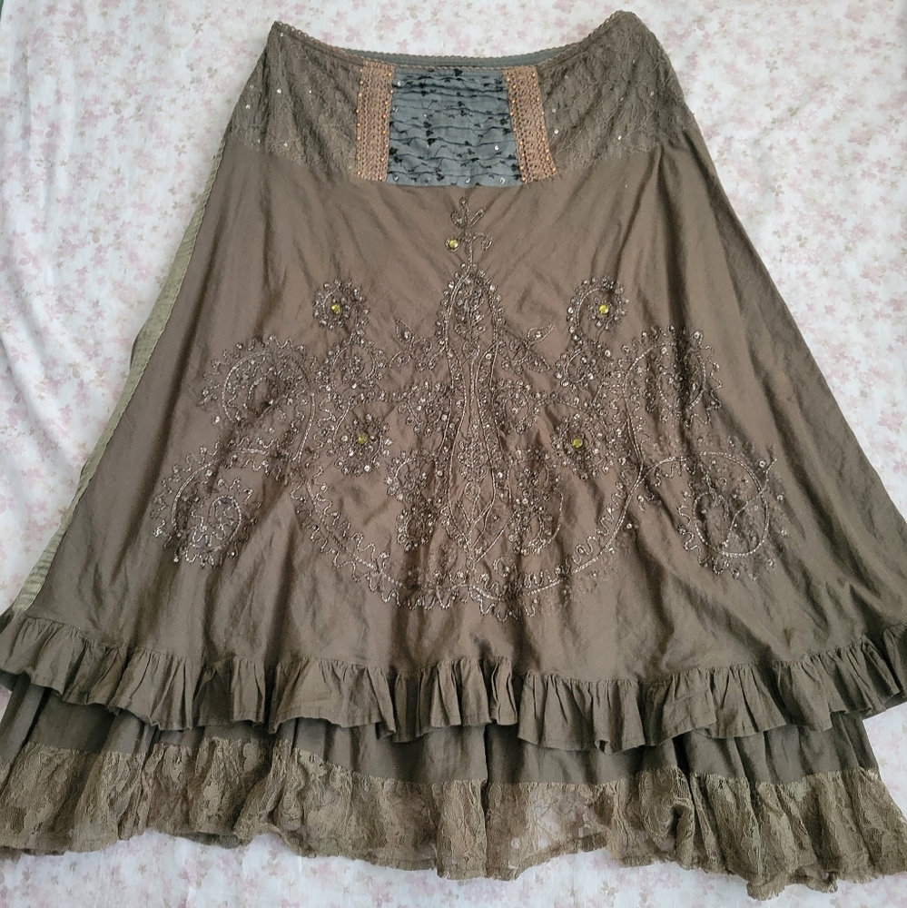 Kanishka Embroidered Olive Green Skirt Size 32